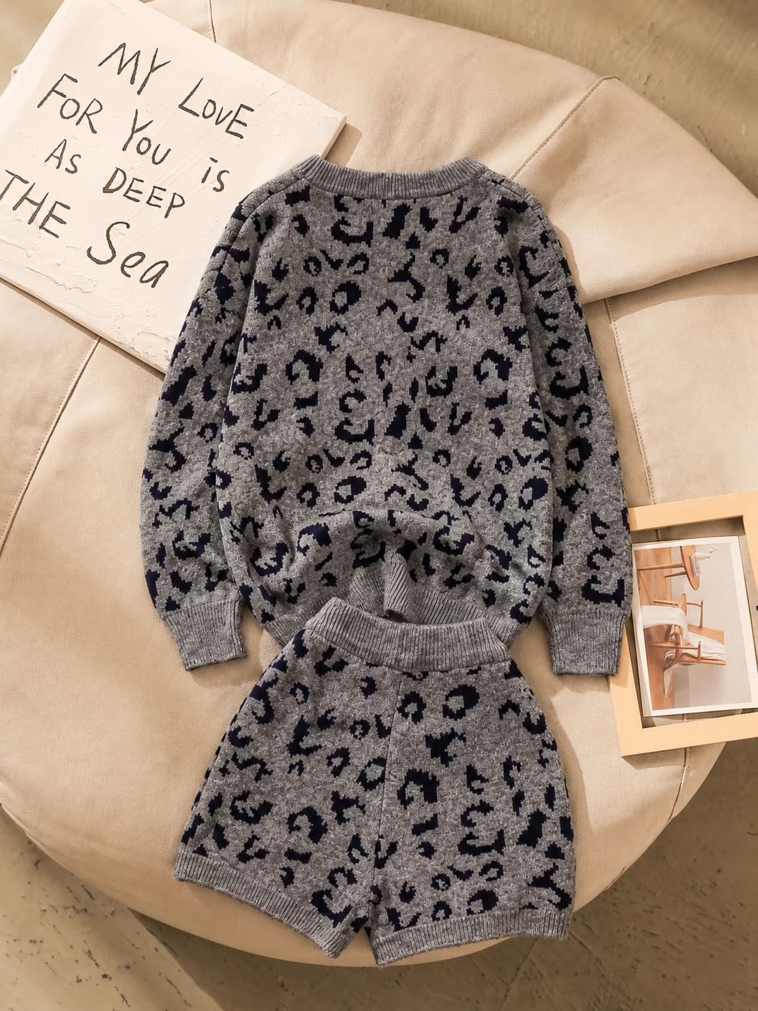AliceLily Leopard Sweater Short Two Piece Set
