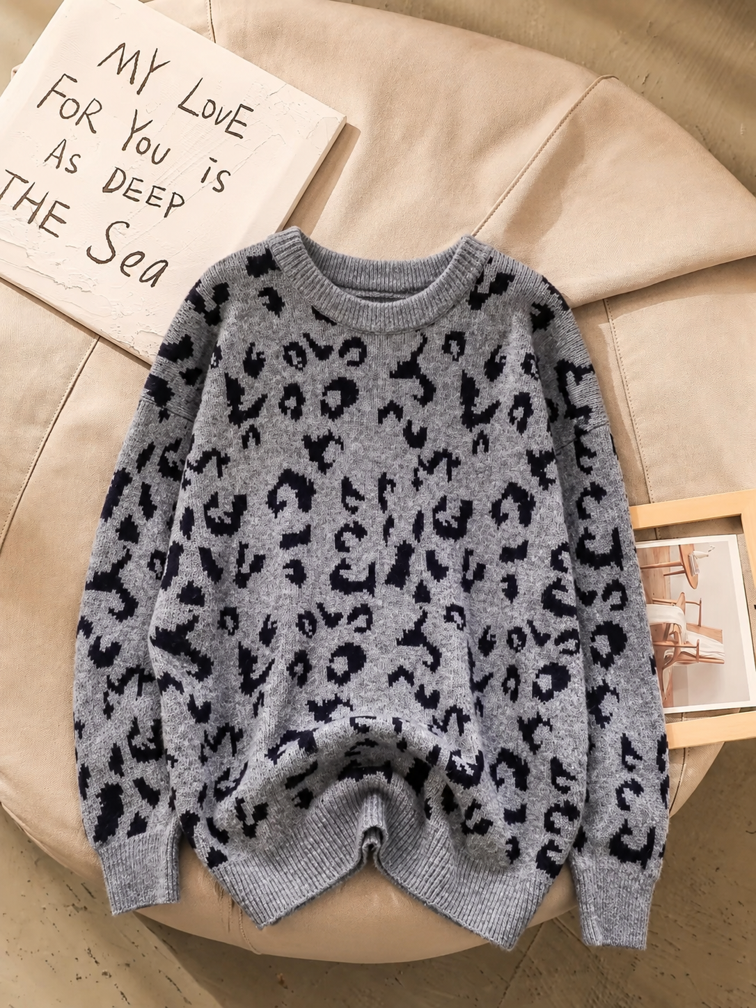 AliceLily Leopard Sweater Short Two Piece Set