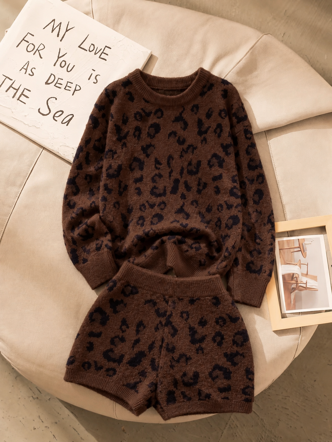 AliceLily Leopard Sweater Short Two Piece Set